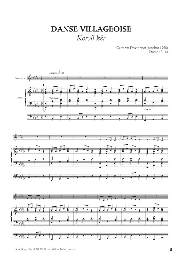 partitions Fêtes bretonnes pour bombarde & orgue Scop Les