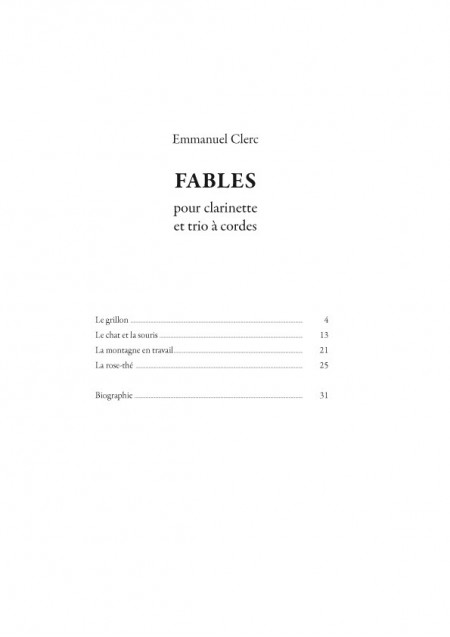 Emmanuel Clerc : Fables, pour clarinette et trio à cordes