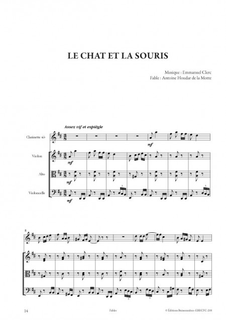 Emmanuel Clerc : Fables, pour clarinette et trio à cordes