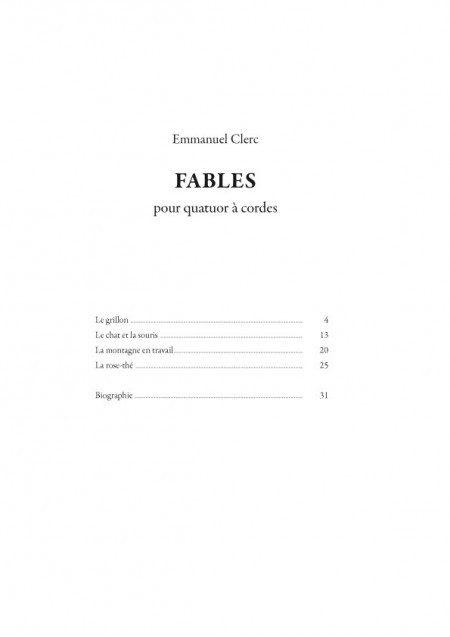 Emmanuel Clerc : Fables, pour quatuor à cordes