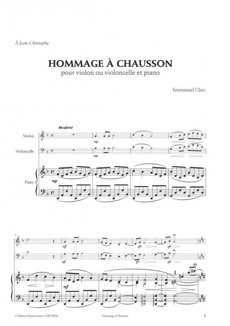 Emmanuel Clerc : Hommage à Chausson, 7 pièces pour violon (ou violoncelle) et piano