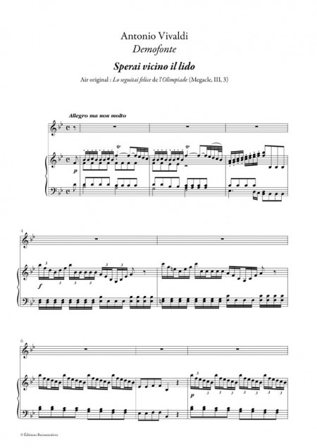 Vivaldi : Sperai vicino il lido (Demofoonte) pour chant et clavier