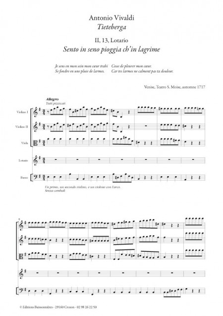 Vivaldi : Sento in seno ch'in pioggia di lagrime (Tietiberga), matériel d'orchestre