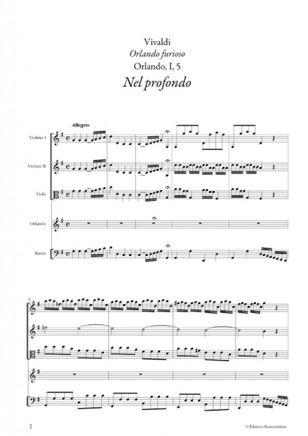 Vivaldi, Nel profondo (Orlando furioso, I, 5), matériel d'orchestre