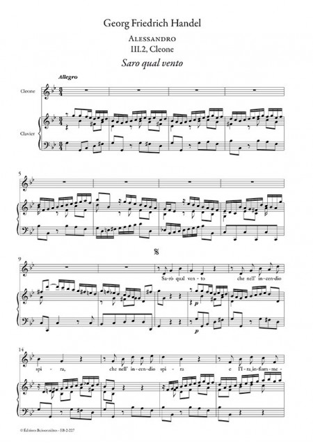 Handel : Saro qual vento (Alessandro), chant et clavier