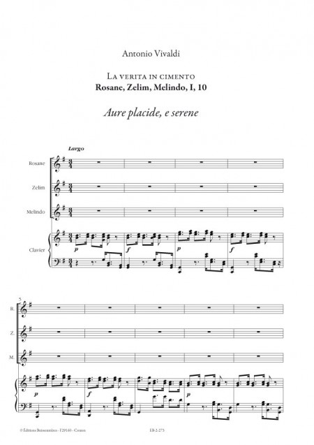 Vivaldi : TRIO Aure placide, e serene (Vivaldi, La verita in cimento) réduction piano
