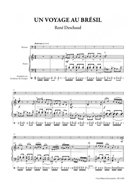 Voyage au Brésil (choro), pour basson, piano & pandeiro (René Deschaud)