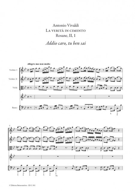 Vivaldi : Addio caro (La verita in cimento) Matériel d'orchestre